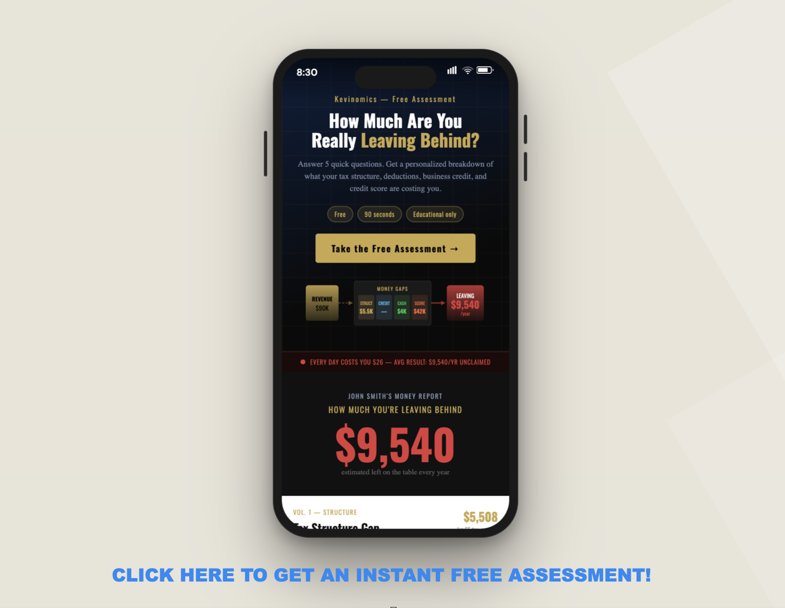Free money loss calculator preview